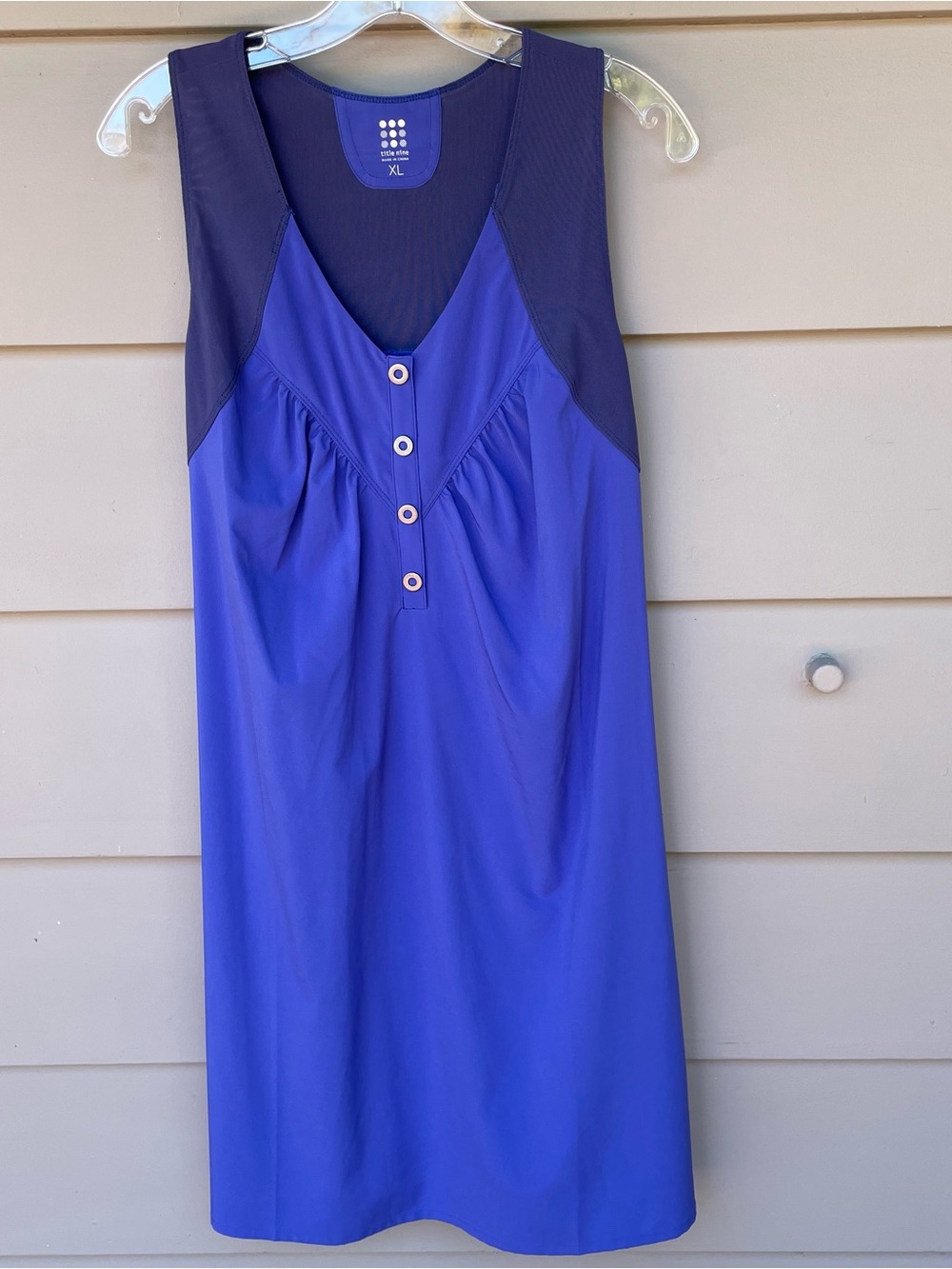 Title Nine Nimblene Blue Tank Dress Snap Front Zipper Pocket Gorpcore Womens Lg